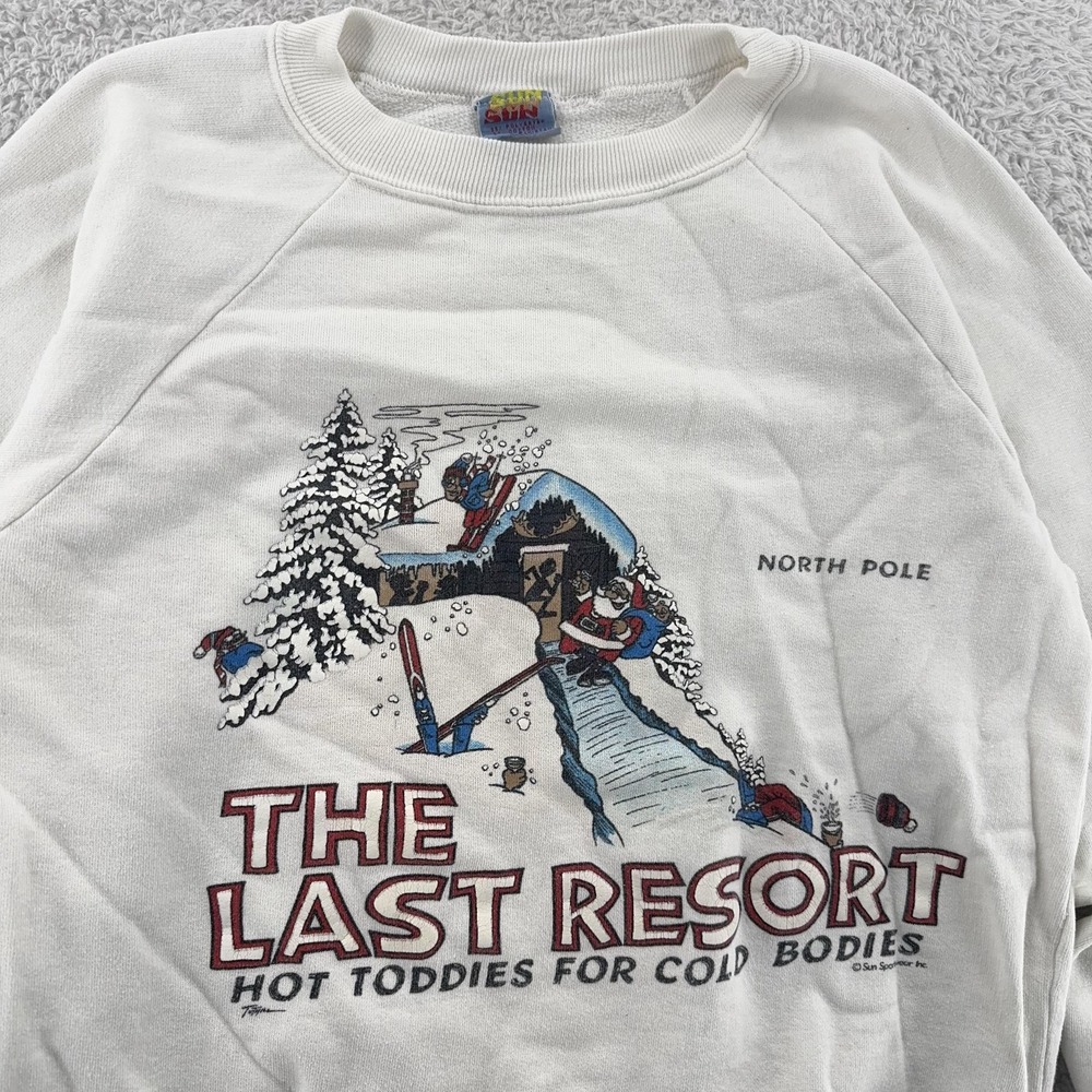Vtg The Last‎ Resort North Pole Ski Cold Bodies Sweatshirt XS Crewneck 90s Santa